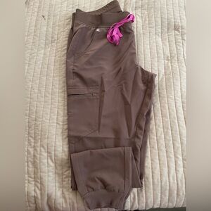 Figs Brown Scrub Pants with Pink Accents